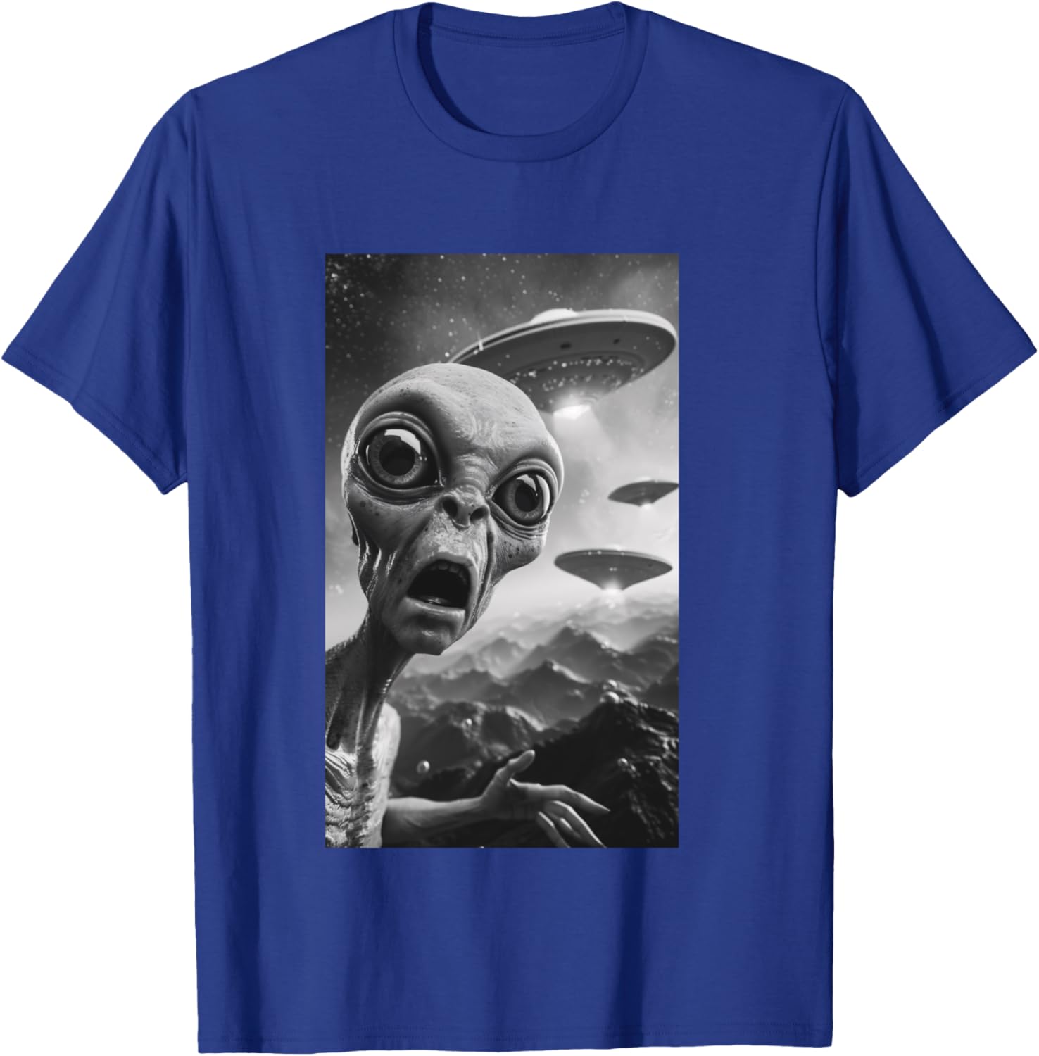 Funny Alien UFO Soucoupe volante Selfie Homme Femme Manche Longue T-Shirt - T-Shirt | Royal
