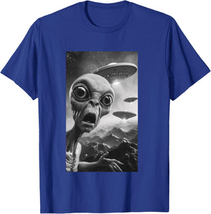 Funny Alien UFO Soucoupe volante Selfie Homme Femme Manche Longue T-Shirt - T-Shirt | Royal