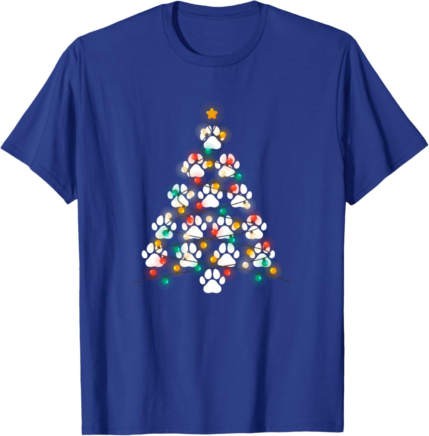 Dog Paw Print Puppy Christmas Tree Lights Cool X-Mas Dogs T-Shirt - T-Shirt | Royal