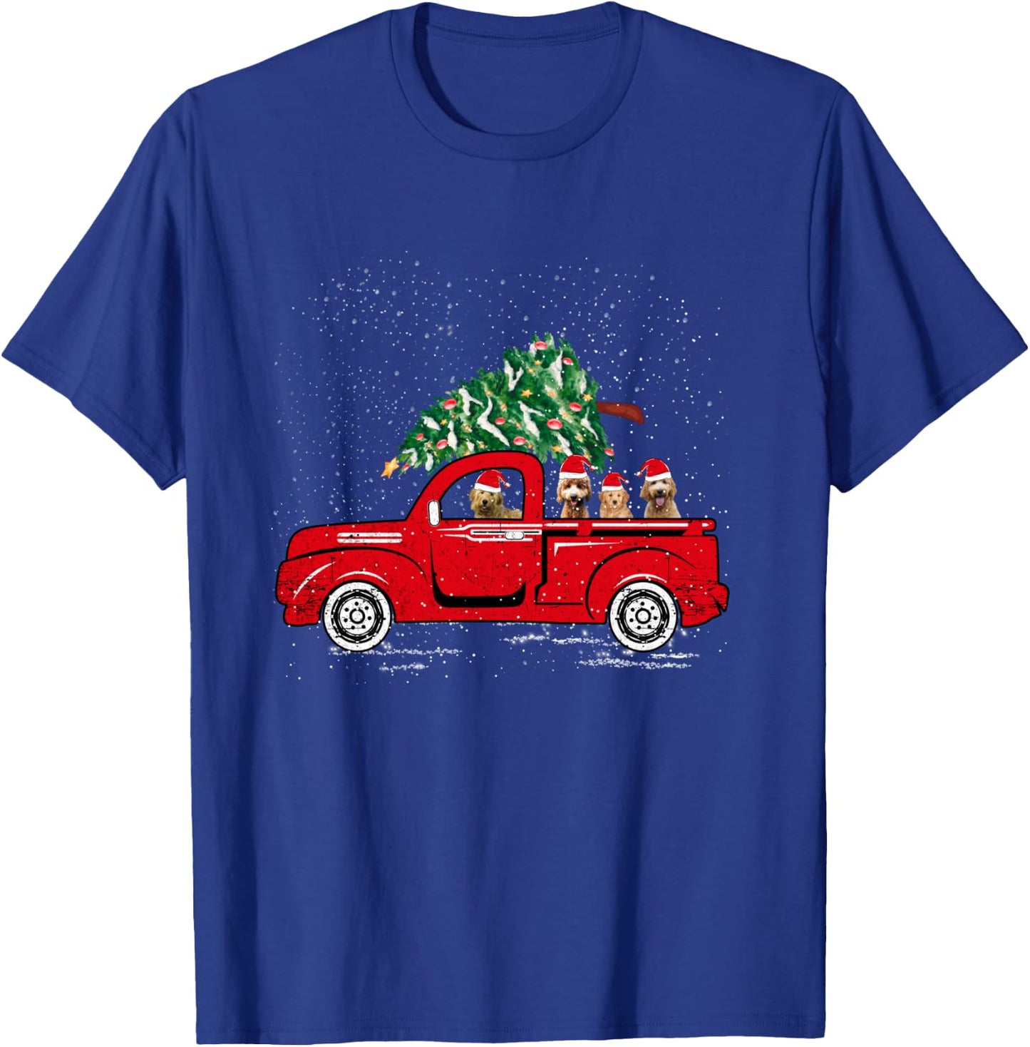 Goldendoodle Riding Red Truck Santa Christmas Pajamas Gift T-Shirt - T-Shirt | Royal