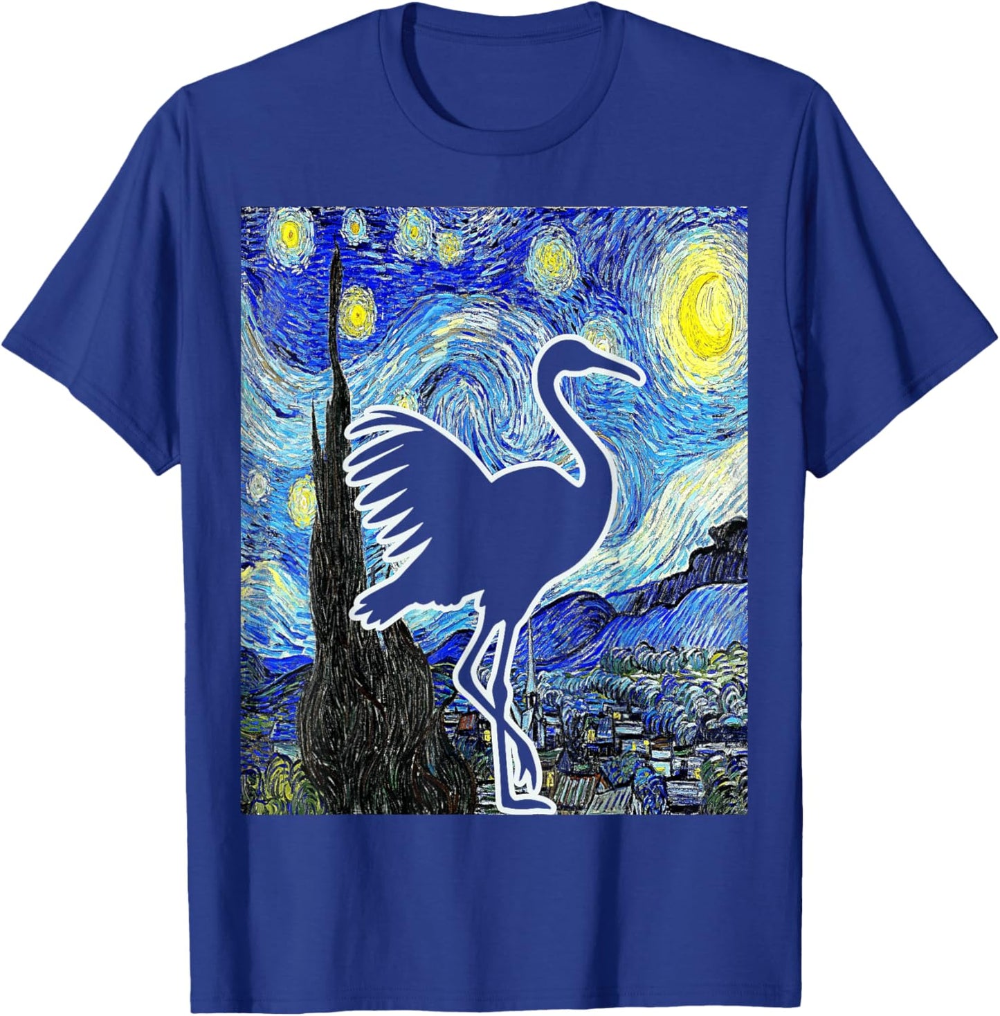Sandhill Crane Starry Night Birdwatching Ornithology T-Shirt - T-Shirt | Royal