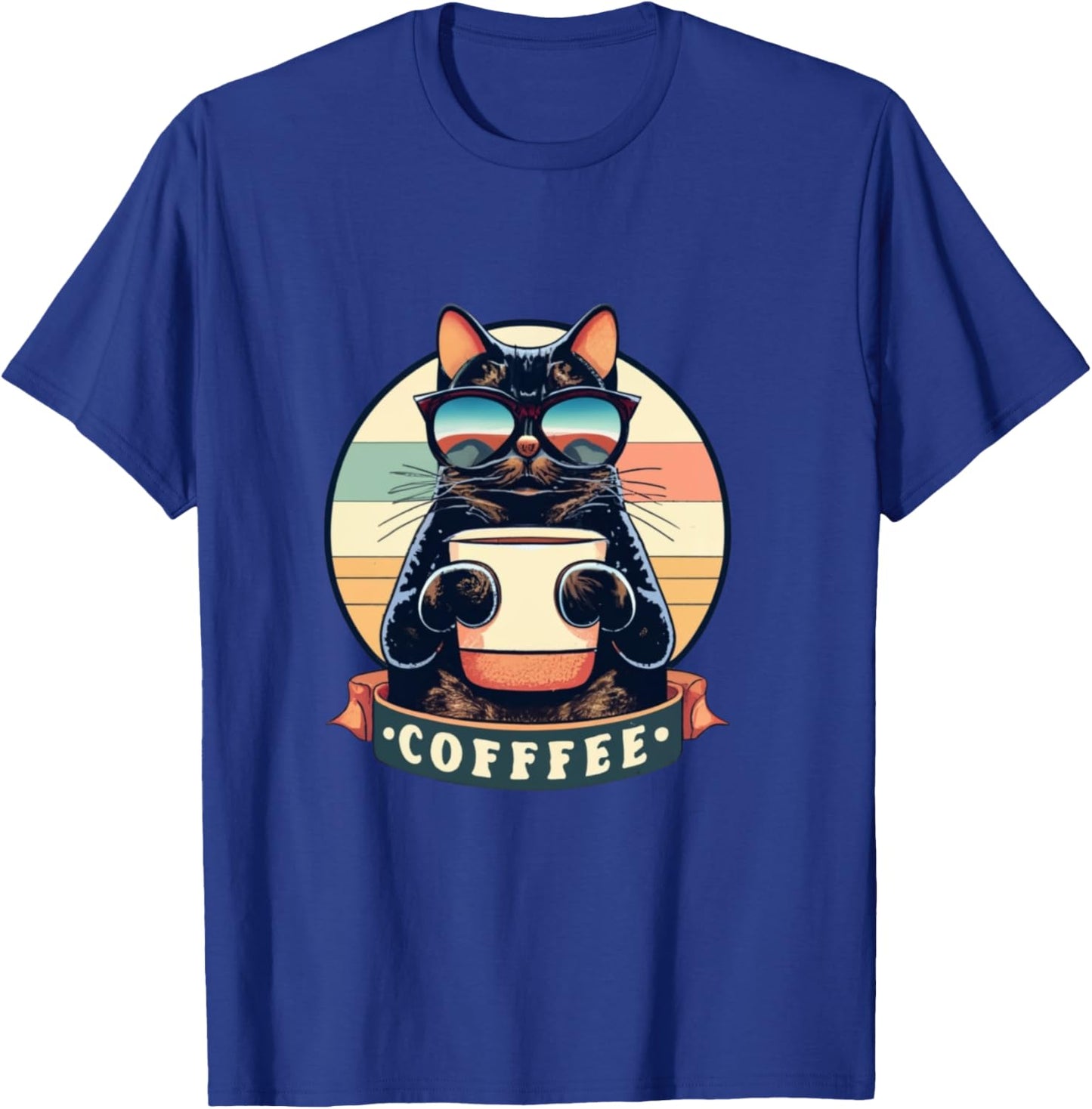 Cute Coffee Cat | Funny Vintage Cat | Black Cat | Retro Cat T-Shirt - T-Shirt | Royal