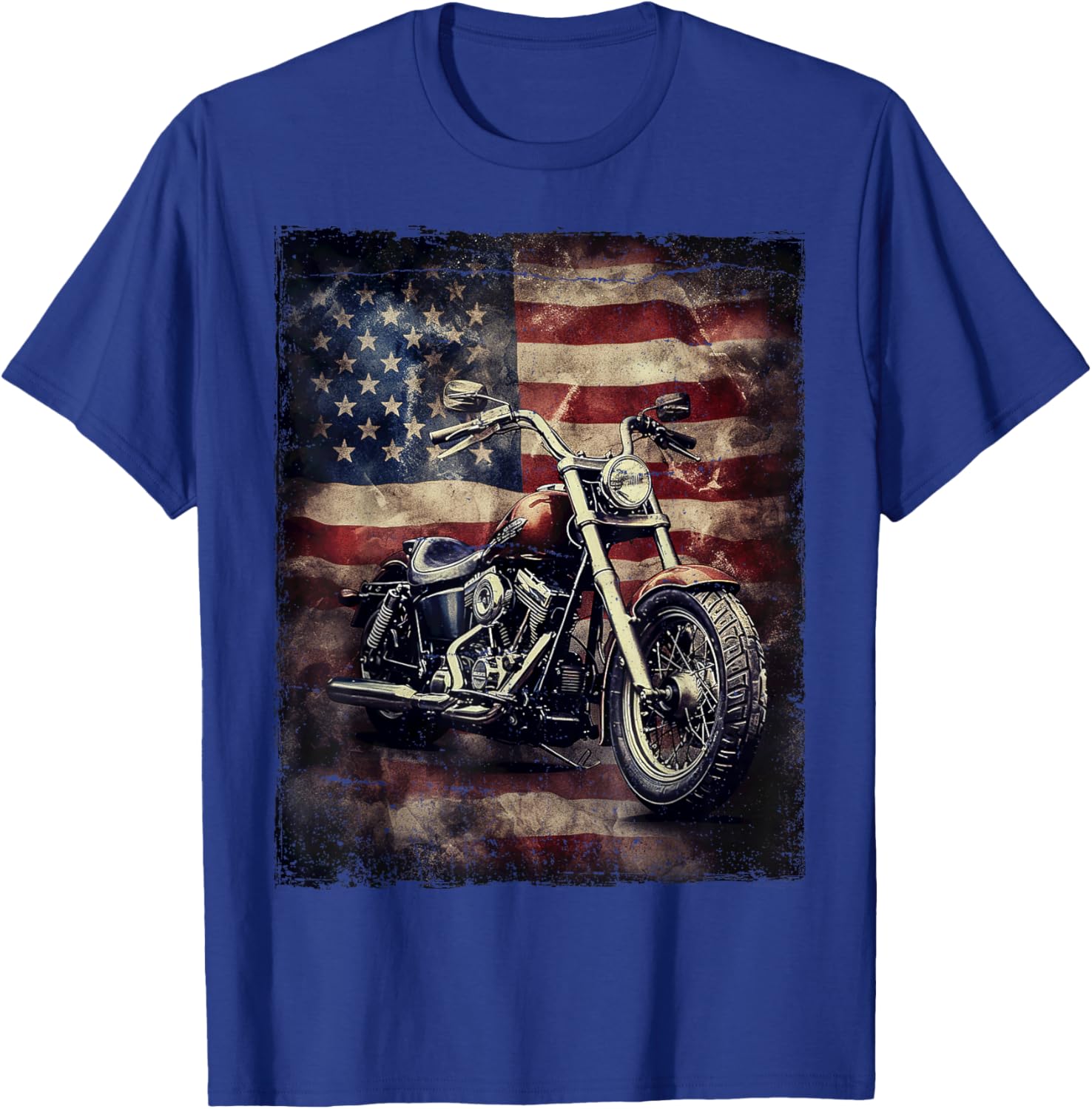 Vintage Motorcycle USA Flag Retro Biker American T-Shirt - T-Shirt | Royal