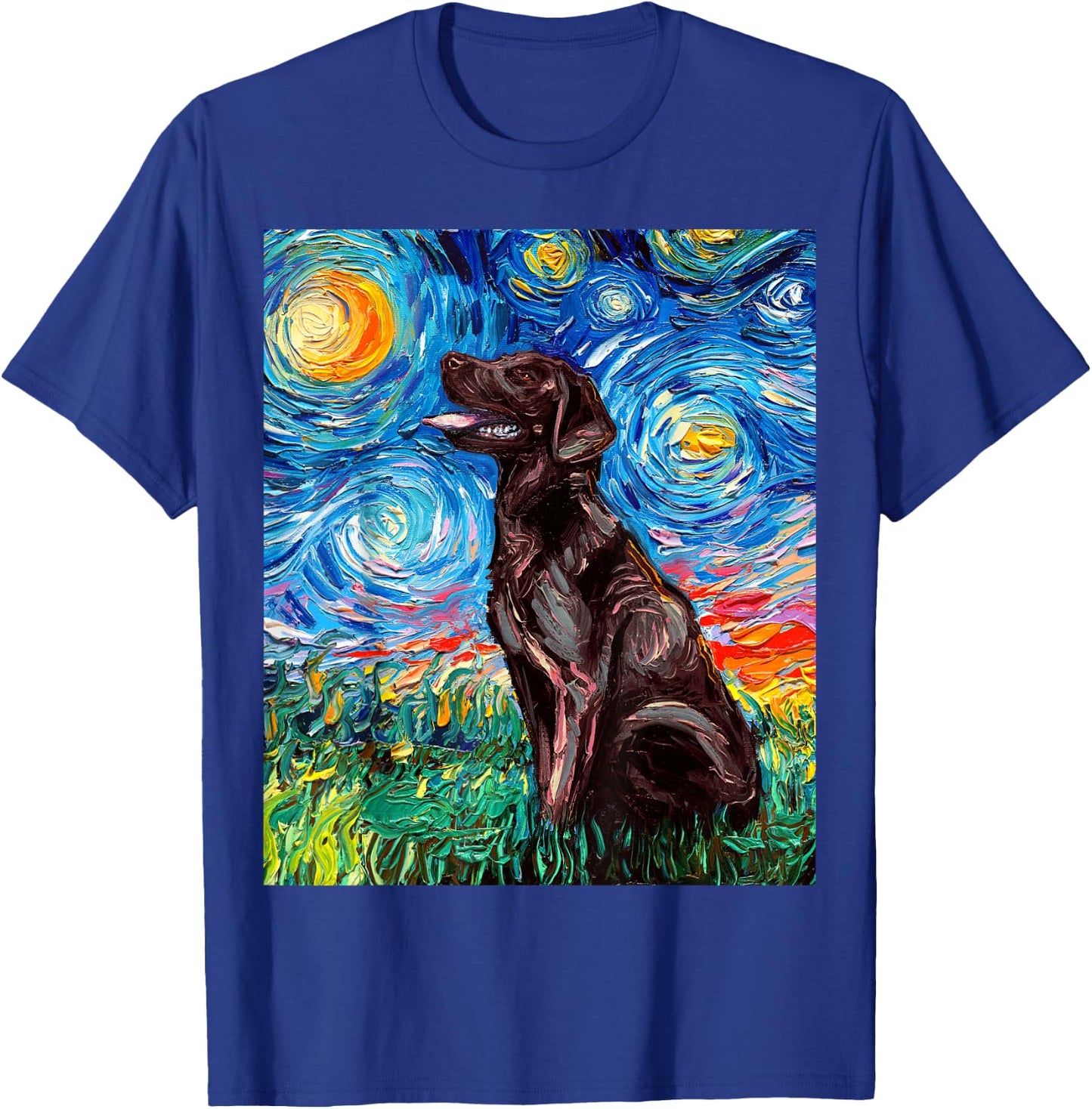 Chocolate Labrador Starry Night Brown Lab Dog Art by Aja T-Shirt - T-Shirt | Royal