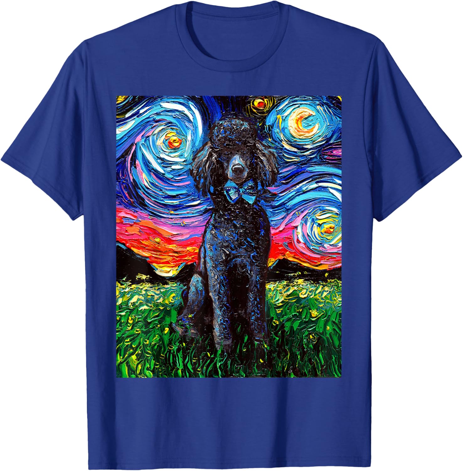 Black Standard Poodle Starry Night Dog Lover Animal Artwork T-Shirt - T-Shirt | Royal