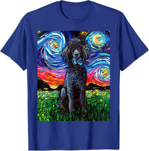 Black Standard Poodle Starry Night Dog Lover Animal Artwork T-Shirt - T-Shirt | Royal