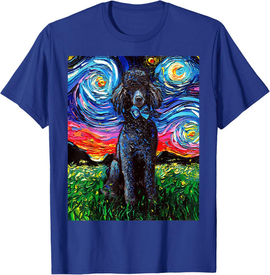 Black Standard Poodle Starry Night Dog Lover Animal Artwork T-Shirt - T-Shirt | Royal