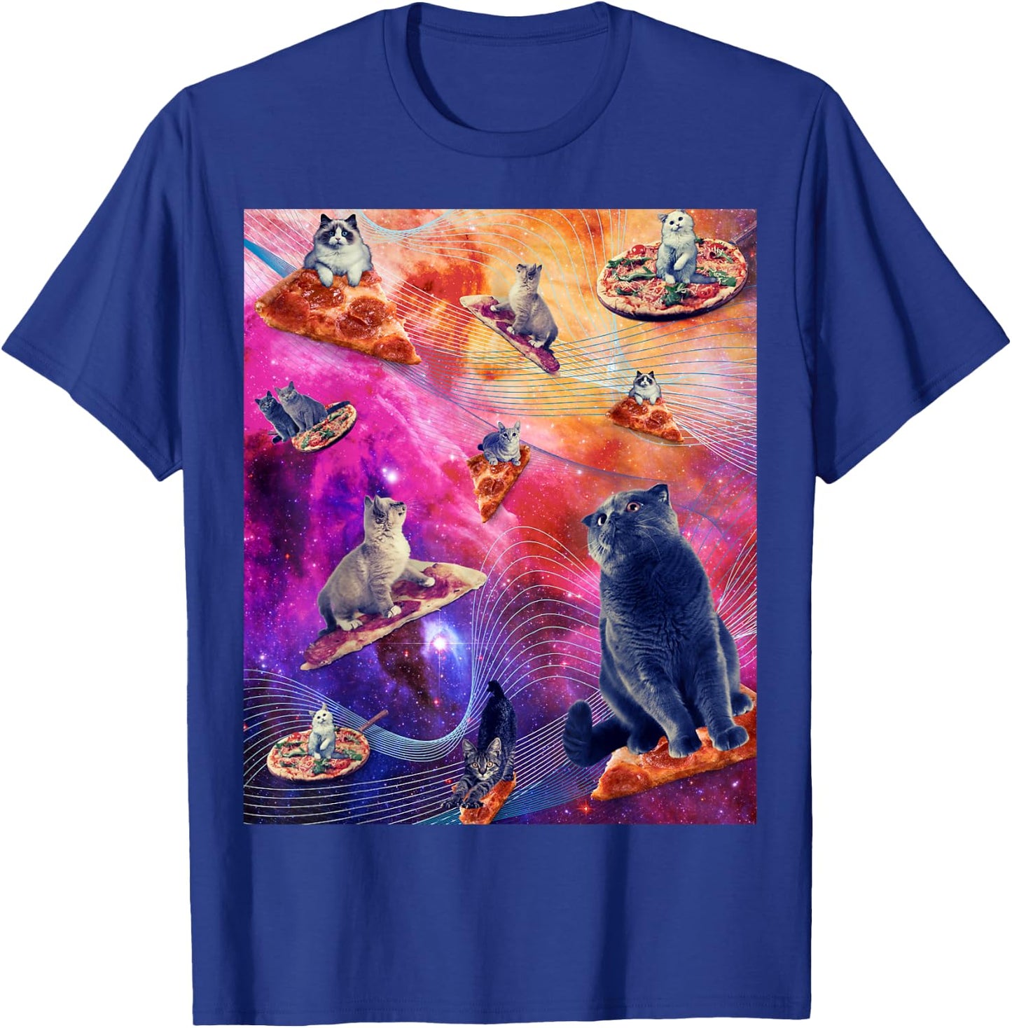 Galaxy Space Pizza Cat - Cat In Space Eating Pizza Men Women T-Shirt - T-Shirt | Royal