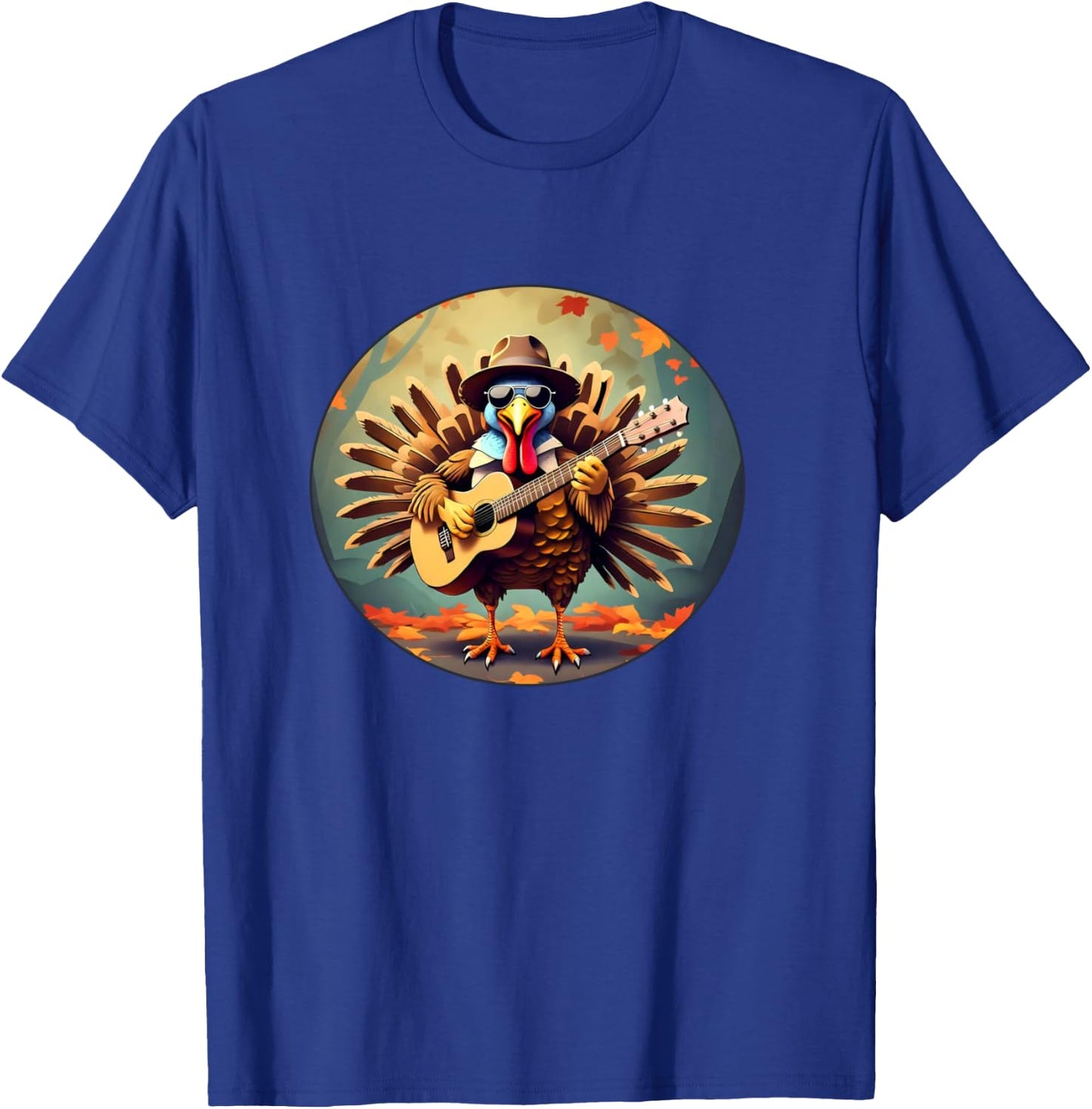 Funny Turkey Playing Guitar Thanksgiving Day Party Rockstar T-Shirt - T-Shirt | Royal