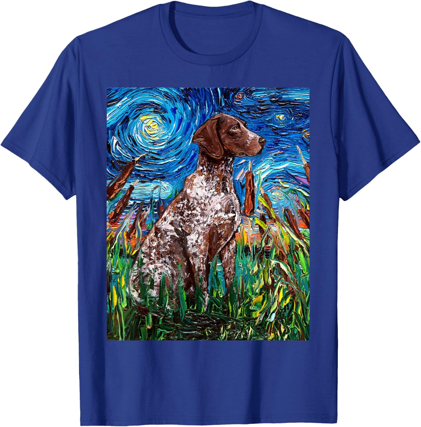 German Short Hair Pointer Starry Night Dog Art by Aja T-Shirt - T-Shirt | Royal