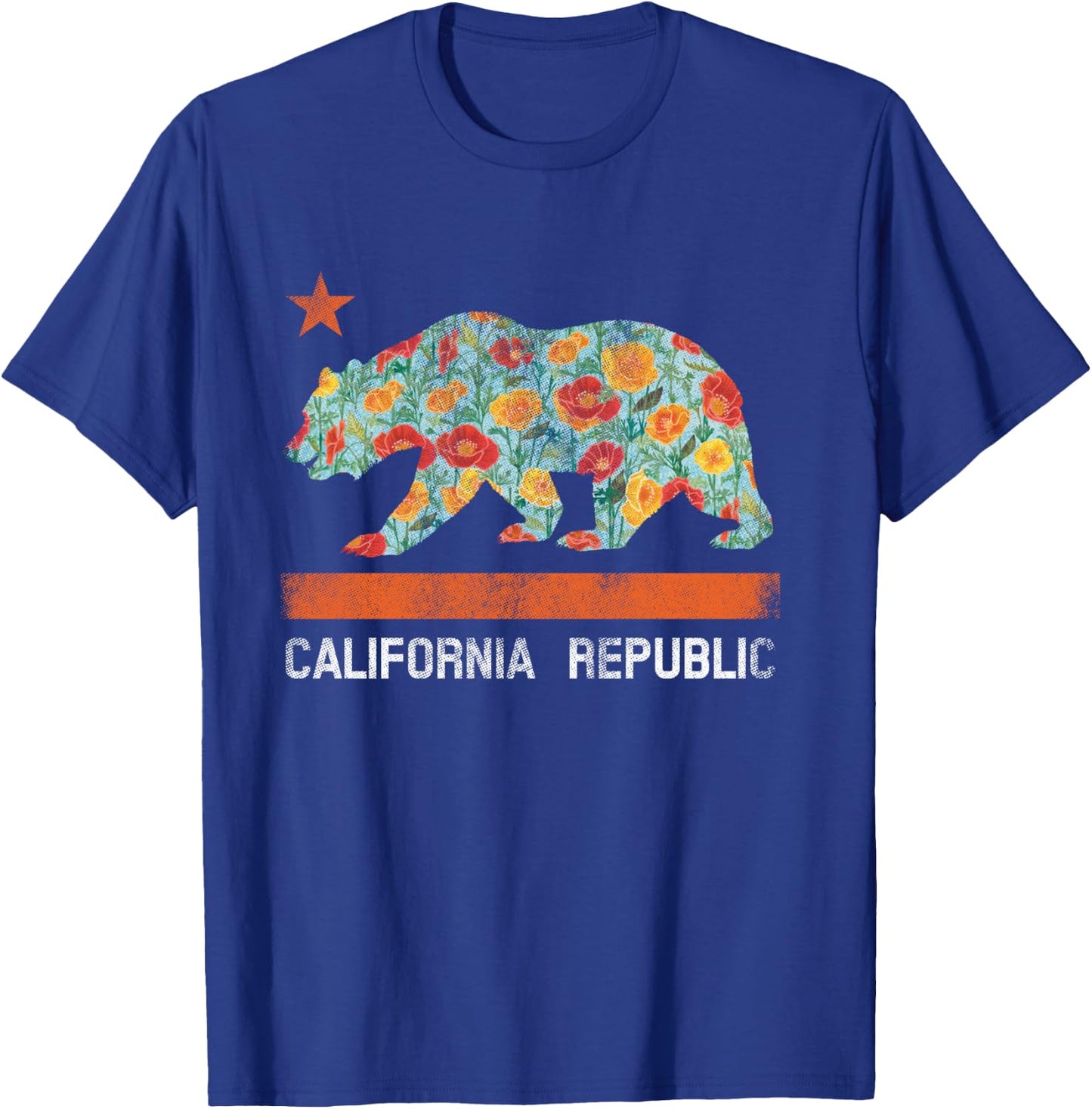 California Republic State Bear Star Poppy Flower LA Cali T-Shirt - T-Shirt | Royal