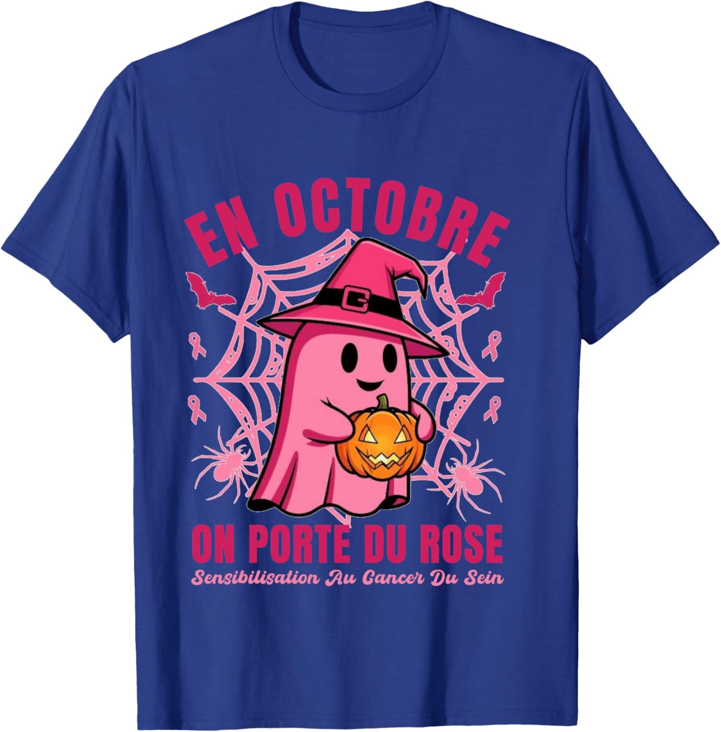 in October on Wearing Pink Ghost Gift Halloween T-Shirt - T-Shirt | Royal