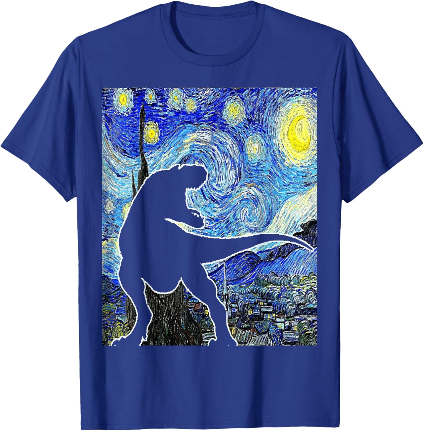 Dinosaur Starry Night T Rex Van Gogh Funny Paleontologist T-Shirt - T-Shirt | Royal
