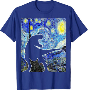 Dinosaur Starry Night T Rex Van Gogh Funny Paleontologist T-Shirt - T-Shirt | Royal