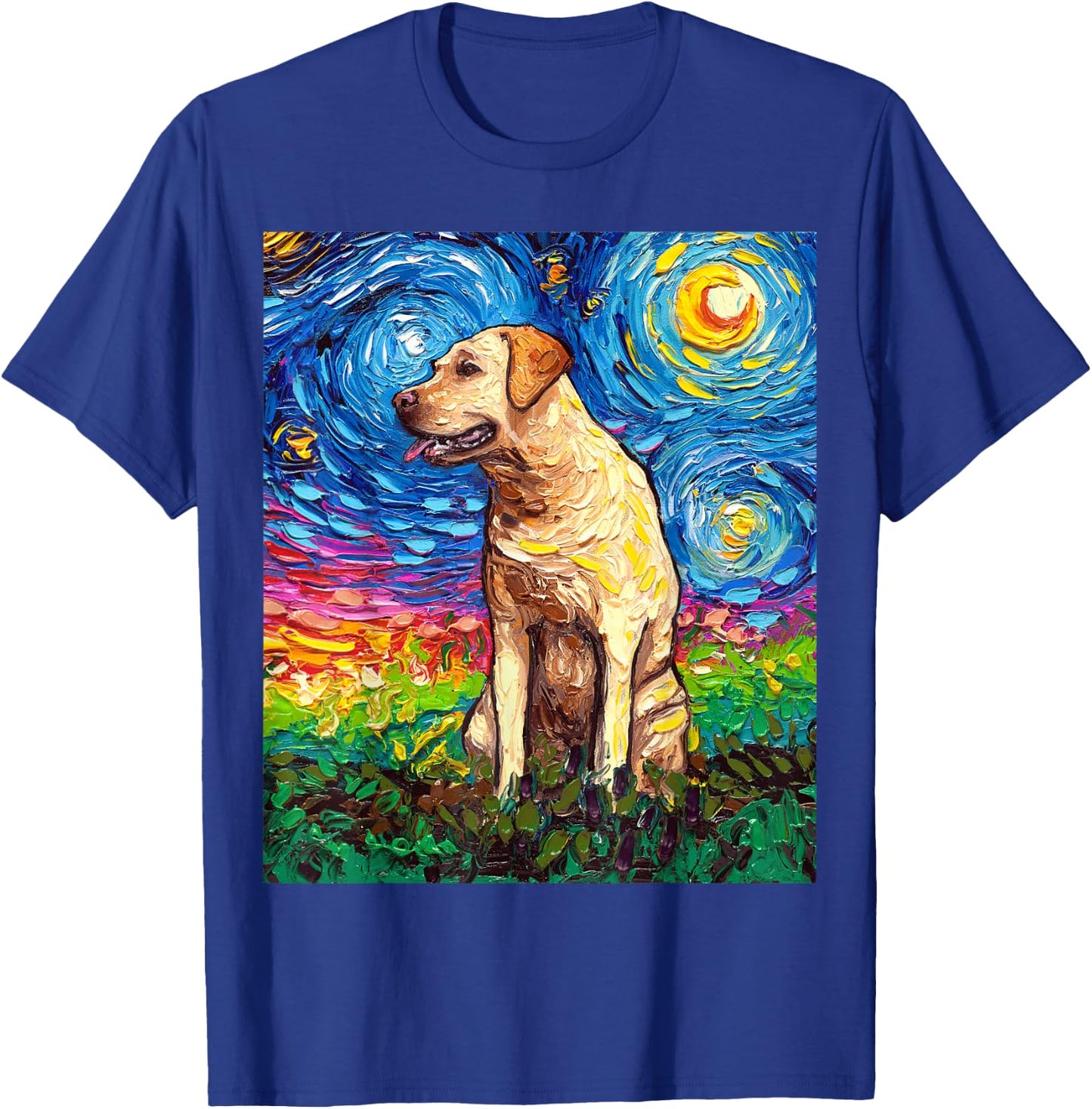 Yellow Labrador Profile Starry Night Blonde Lab Dog Artwork T-Shirt - T-Shirt | Royal