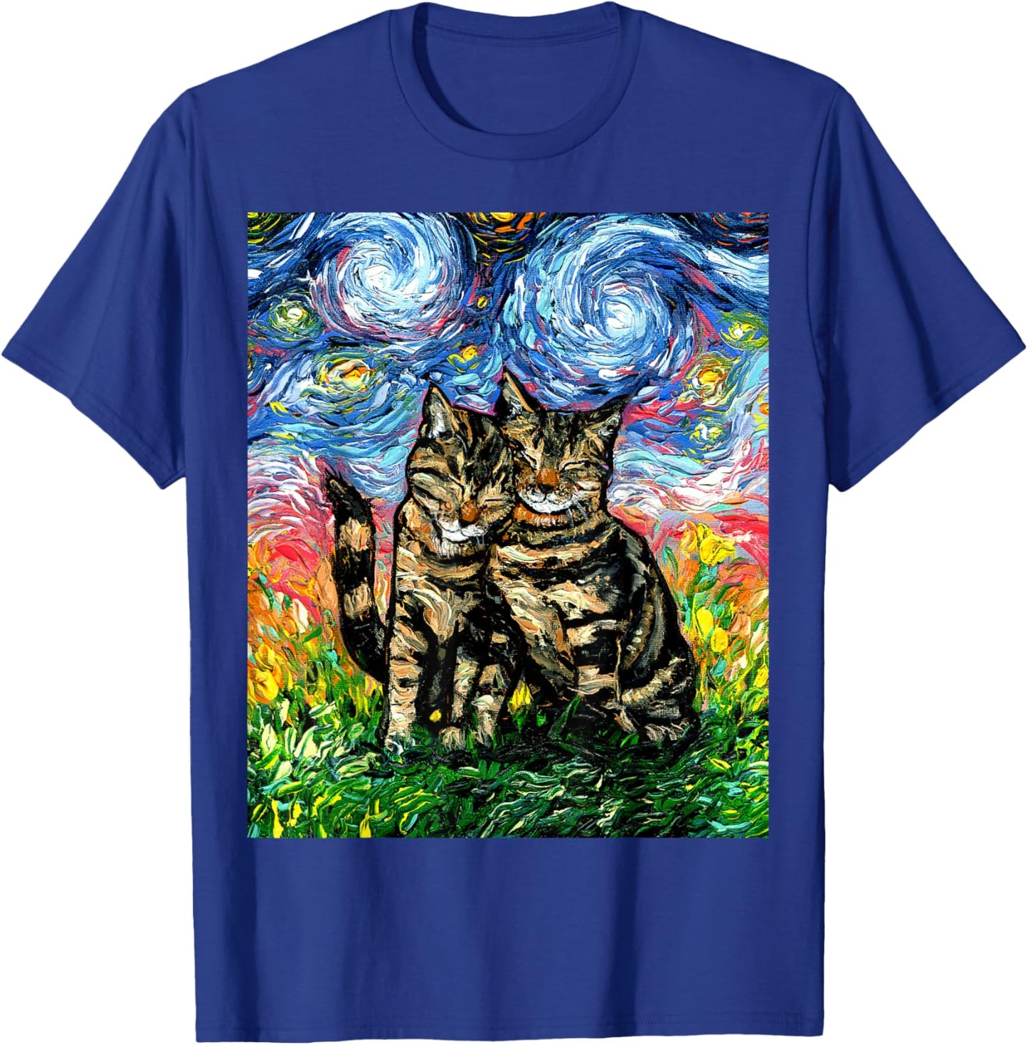 Tabby Cats Snuggling Cute Starry Night Kitten Artwork T-Shirt - T-Shirt | Royal