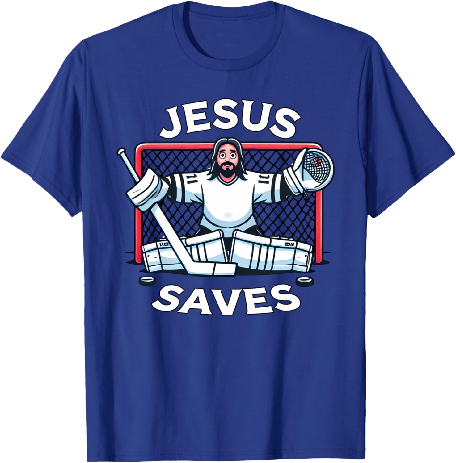 Funny Hockey Jesus Saves Goalie Sports Humor T-Shirt - T-Shirt | Royal