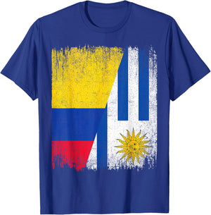 Half Colombia Uruguay Flag Colombian Uruguayan Pride Roots T-Shirt - T-Shirt | Royal