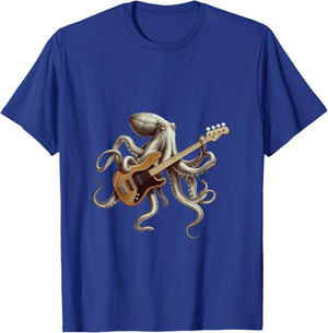 Octopus Playing Bass Guitar Bassist Octopus Rock Music T-Shirt - T-Shirt | Royal