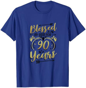 Religious Blessed By God For 90 Years Happy 90th Birthday T-Shirt - T-Shirt | Royal