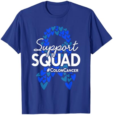 Colon Cancer Awareness Support Squad Blue Hearts Ribbon T-Shirt - T-Shirt | Royal
