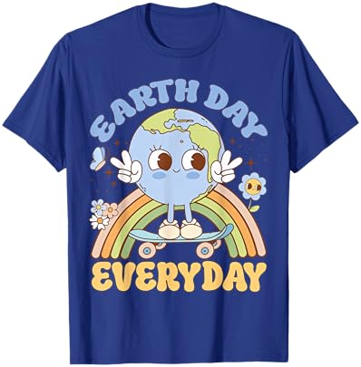 Cute Kawaii Earth Day Everyday Skateboard Rainbow T-Shirt - T-Shirt | Royal