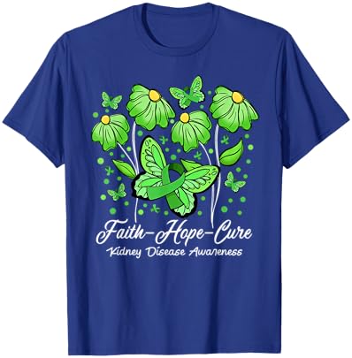 Faith Hope Cure Flower Butterfly Kidney Disease Awareness T-Shirt - T-Shirt | Royal
