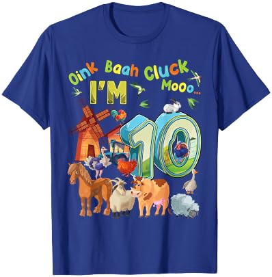 Barnyard 10th Birthday Farm Animals 10 Years Old Farming T-Shirt - T-Shirt | Royal