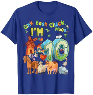 Barnyard 10th Birthday Farm Animals 10 Years Old Farming T-Shirt - T-Shirt | Royal
