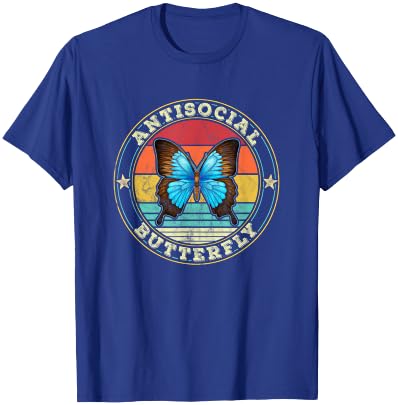 Antisocial Butterfly Vintage Retro Introvert T-Shirt - T-Shirt | Royal