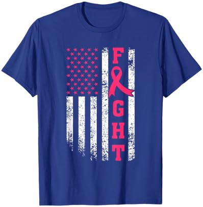 Fight Breast Survivor American Flag Breast Cancer Awareness T-Shirt - T-Shirt | Royal