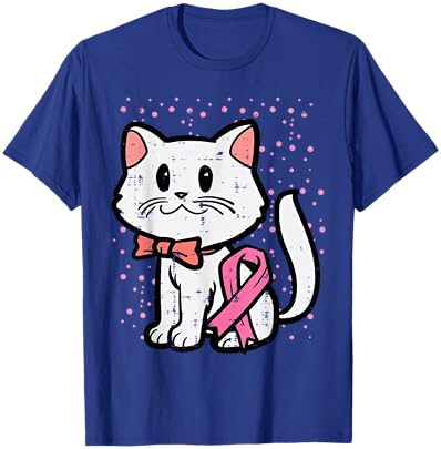 Pink Ribbon Cat Breast Cancer Awareness Women Girls Kids T-Shirt - T-Shirt | Royal