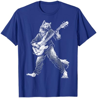 Rocking Wolf with Guitar Rock and Roll Vintage ROCK Music T-Shirt - T-Shirt | Royal