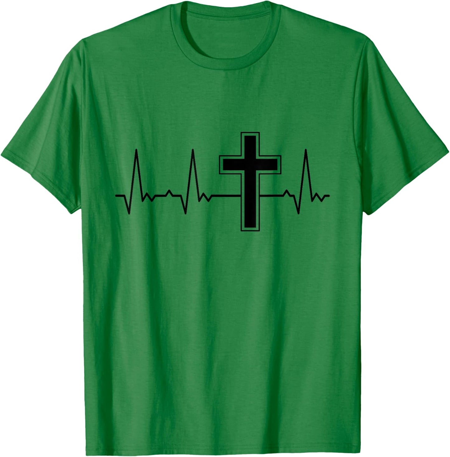 Heartbeat Graphic Gifts Women Men Kids Heartbeat Cross Grey -Adults, Kids Graphic Modern Graphic Small Classic Fit Short Sleeve Cotton, Polyester Blend T-Shirt - T-Shirt | Irish Green