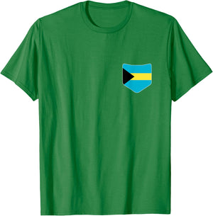The Bahamas Flag with Printed Bahamian Flag Pocket T-Shirt - T-Shirt | Irish Green