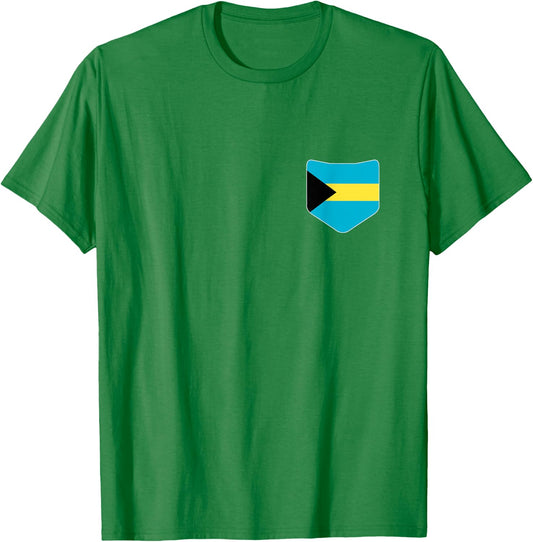 The Bahamas Flag with Printed Bahamian Flag Pocket T-Shirt - T-Shirt | Irish Green