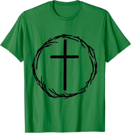 Cross and Crown of Thorns Christian Faith Bible Jesus Christ T-Shirt - T-Shirt | Irish Green