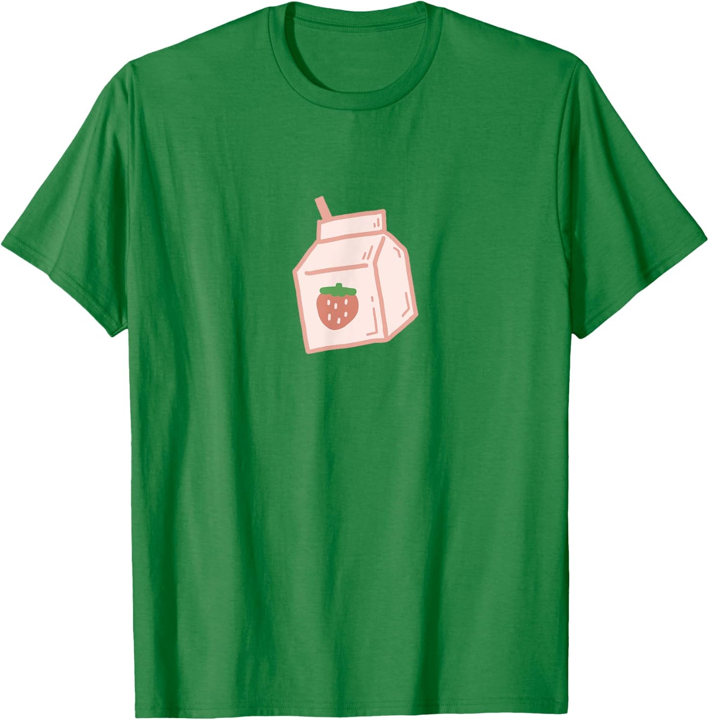Cute Pink Strawberry Milk Carton Minimal Kawaii Aesthetic T-Shirt - T-Shirt | Irish Green
