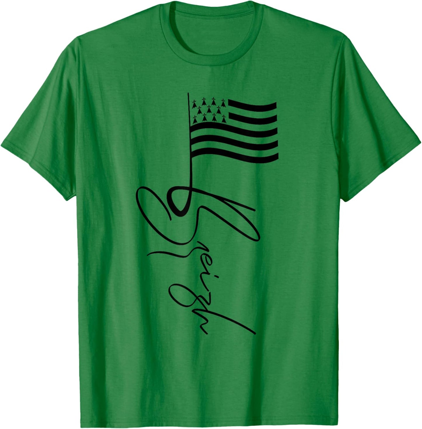 Brittany France Signature Flag Pole - Breizh Breton Flag T-Shirt - T-Shirt | Irish Green