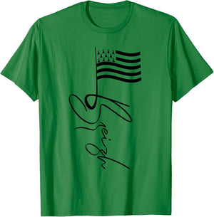 Brittany France Signature Flag Pole - Breizh Breton Flag T-Shirt - T-Shirt | Irish Green