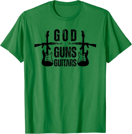 God Guns Guitar Funny Christian Guitar Lover T-Shirt - T-Shirt | Irish Green