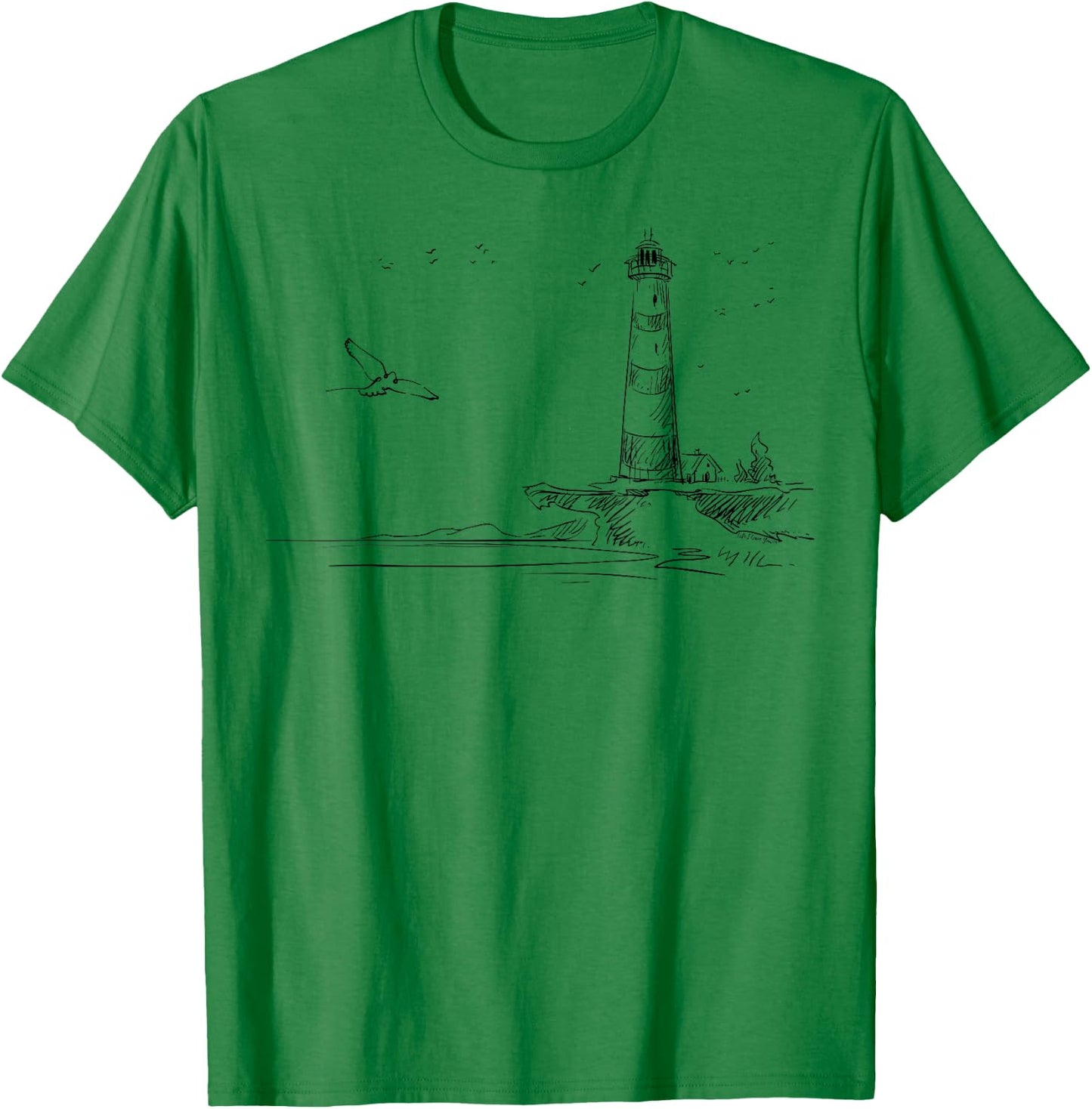 Seaside Lighthouse Nautical Sketch Art T-Shirt - T-Shirt | Irish Green