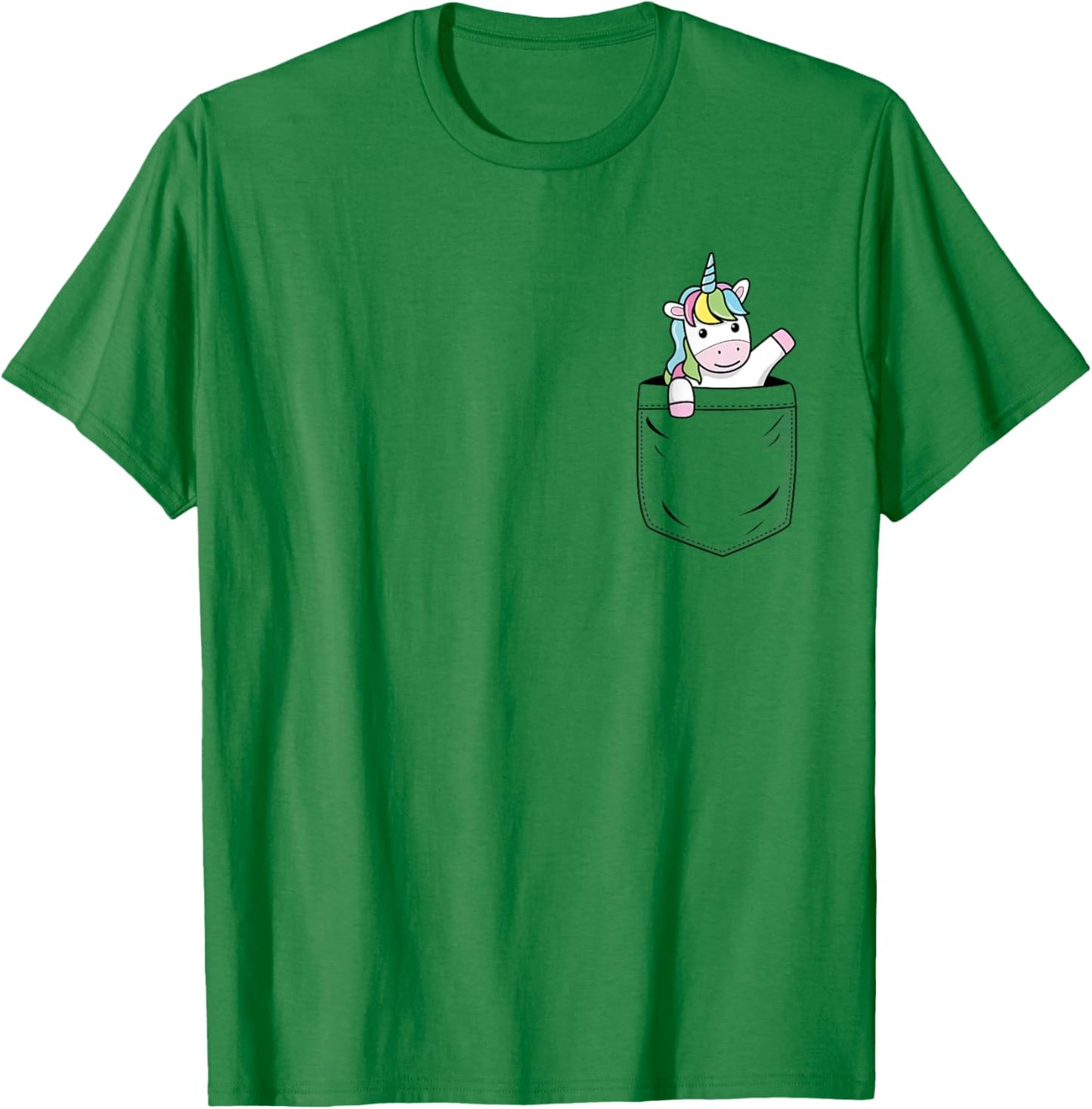Unicorn Lovers Cute Funny Unicorn In Pocket T-Shirt - T-Shirt | Irish Green