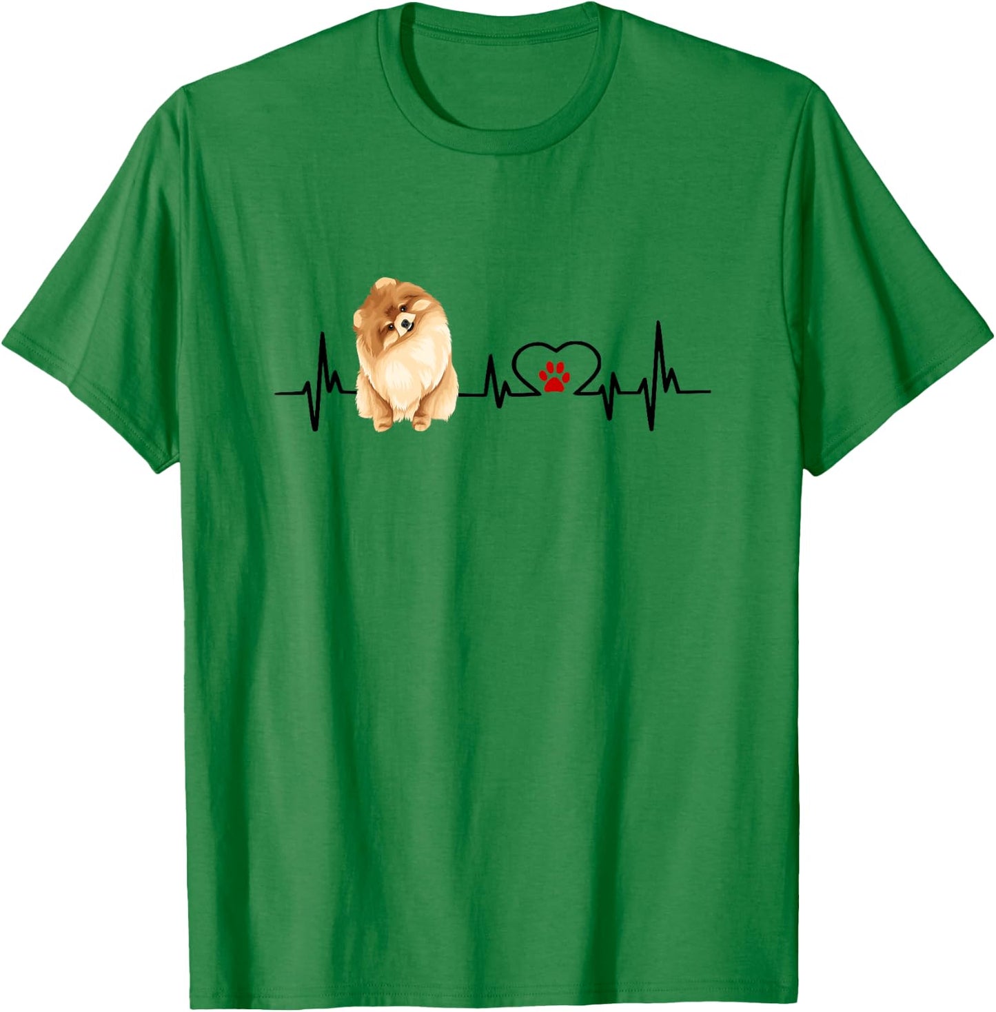 Pomeranian EKG Heartbeat Heart Line With Paw Print T-Shirt - T-Shirt | Irish Green