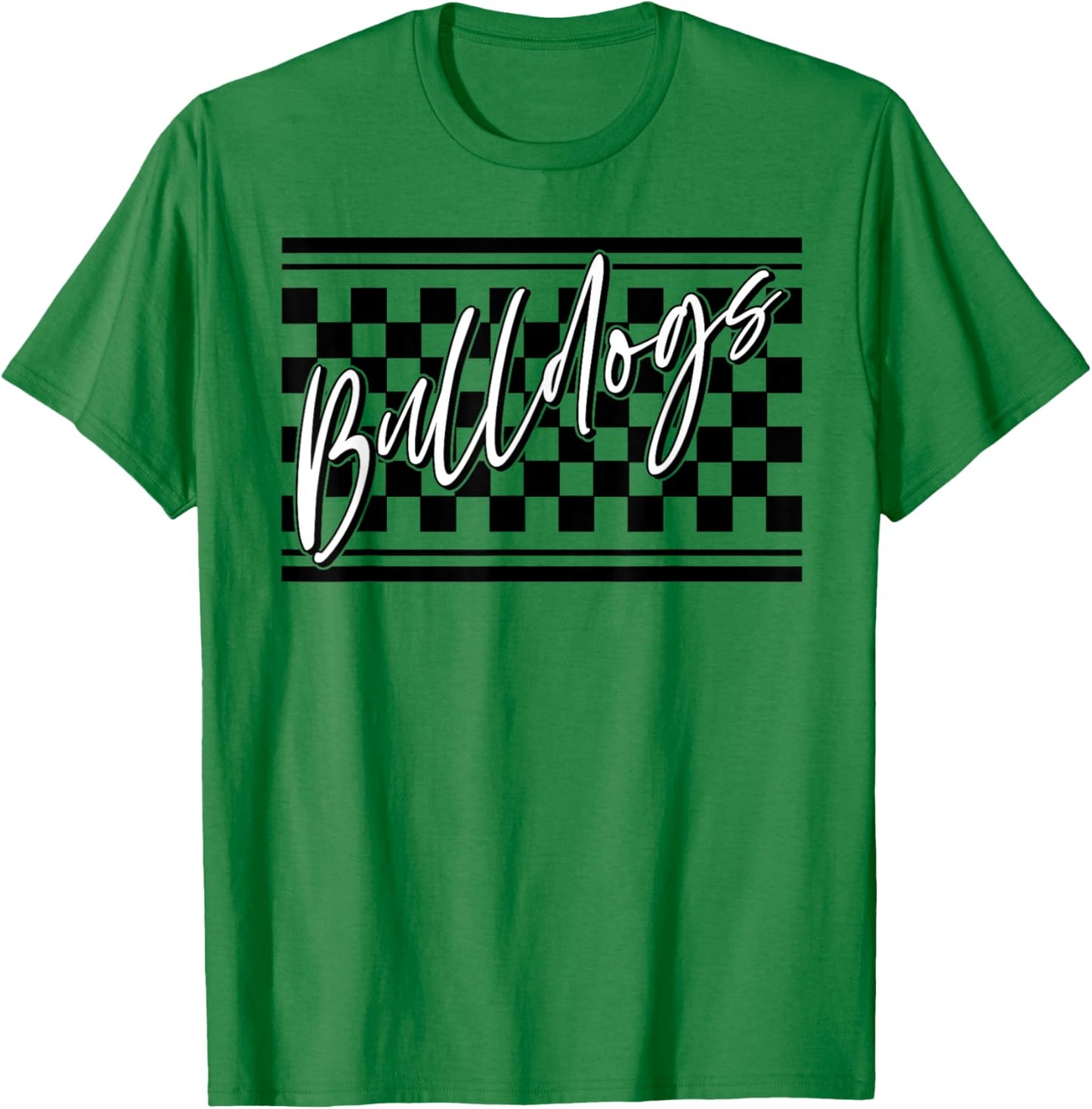 Bulldogs School Spirit Blue Bulldog Pride Checkered Print T-Shirt - T-Shirt | Irish Green