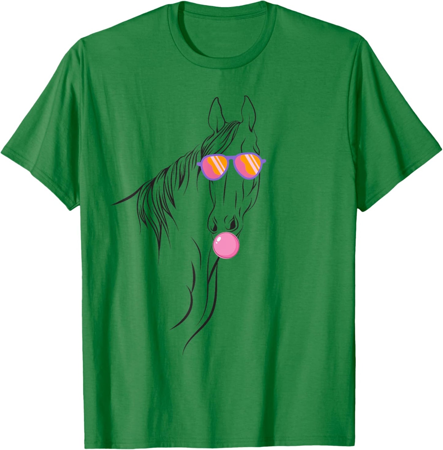 Horse with Bubble Gum and Sunglasses Funny Animal Portrait T-Shirt - T-Shirt | Irish Green