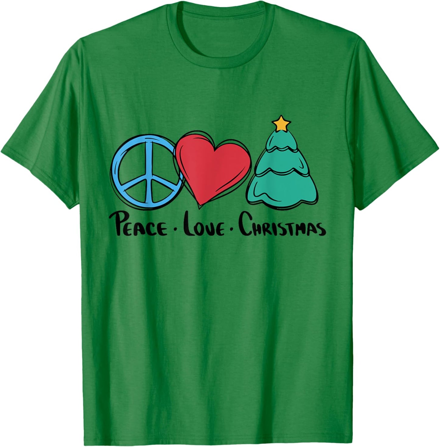 Funny Christmas Peace Love Christmas Xmas Men Women Kids T-Shirt - T-Shirt | Irish Green
