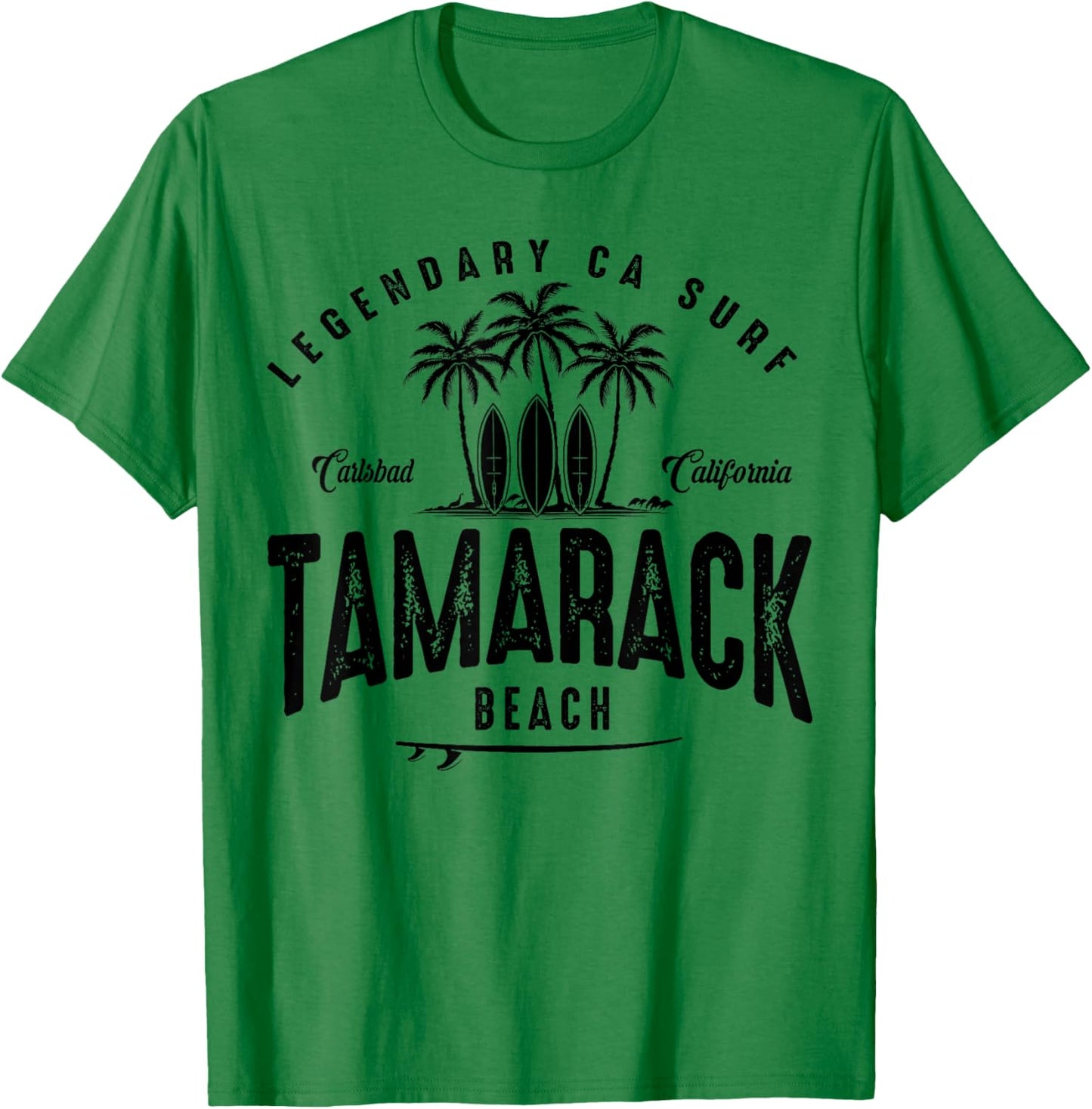 THREE VINTAGE SURFBOARDS AND PALMS - Tamarack Beach T-Shirt - T-Shirt | Irish Green