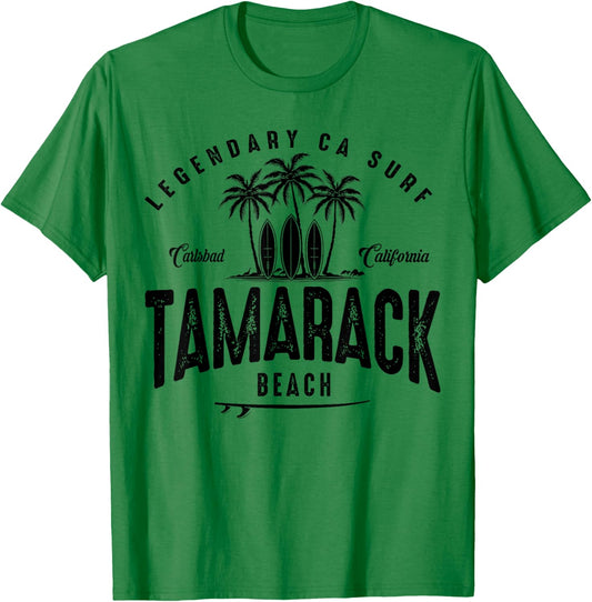 THREE VINTAGE SURFBOARDS AND PALMS - Tamarack Beach T-Shirt - T-Shirt | Irish Green