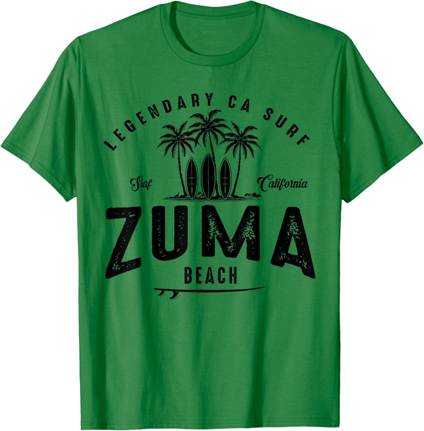 THREE VINTAGE SURFBOARDS AND PALMS - Zuma Beach T-Shirt - T-Shirt | Irish Green